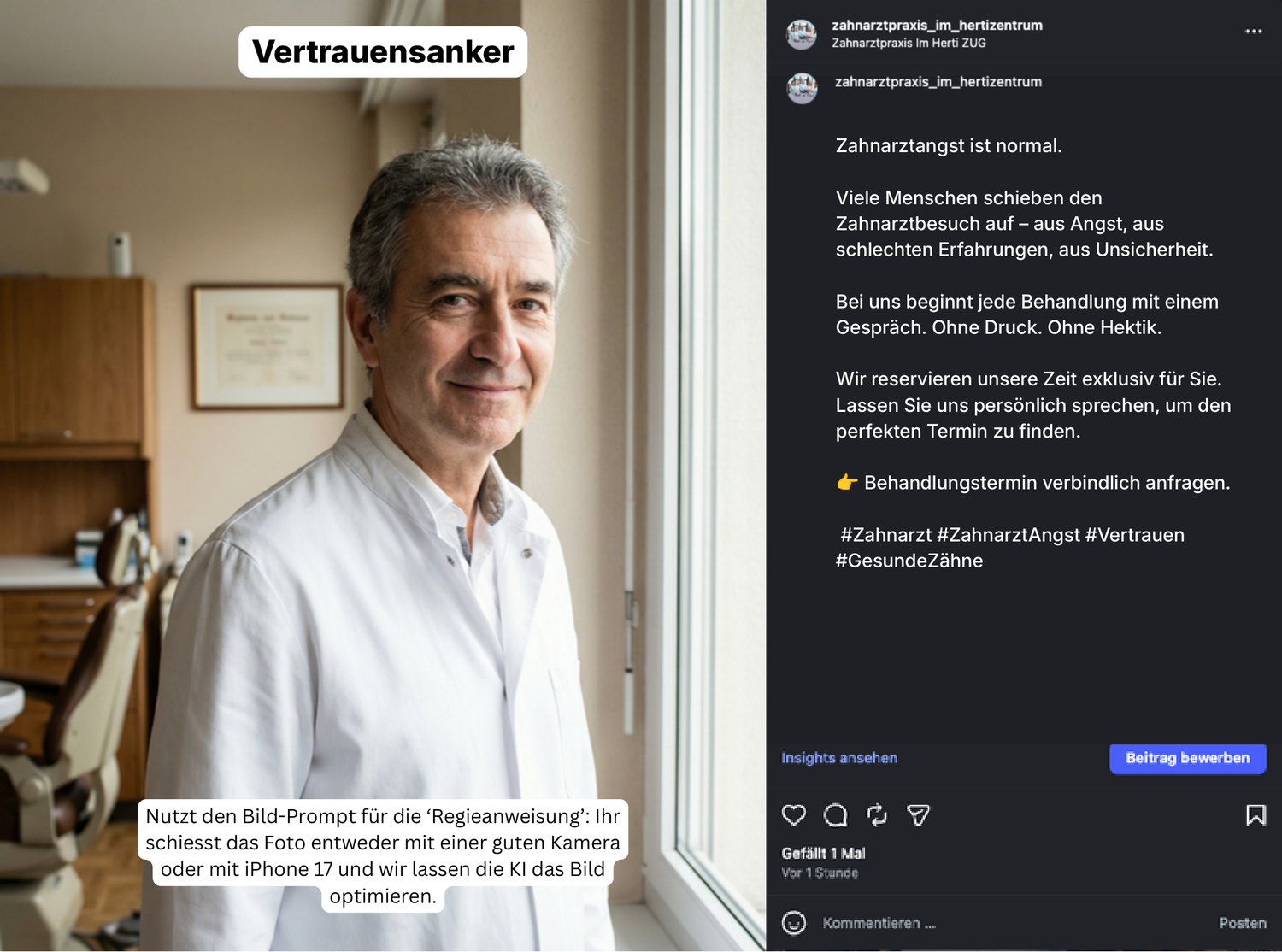 Post-Vorschlag 3 — „Zahnarztangst ist normal“ — der Vertrauensanker.