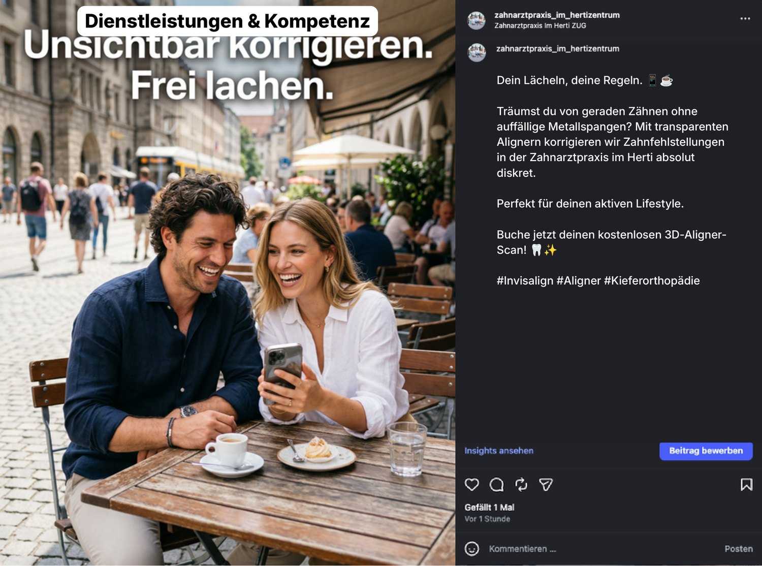 Post-Vorschlag 13 — „Unsichtbar korrigieren. Frei lachen.“ — Invisalign.